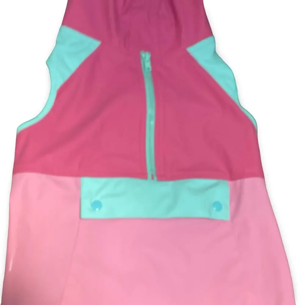 Dog Whisperer Pink Aqua Hooded Pup Rain Jacket Coat Size Large Pet Vest Gear